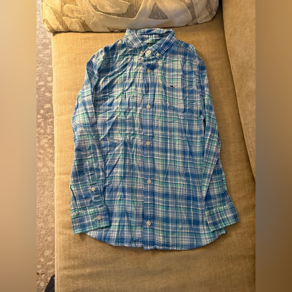 Vineyard vines button down. Blue and green. Size small 8/10